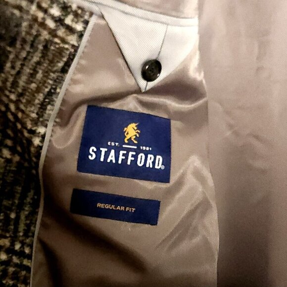 Stafford Mens New  Grey Black Plaid  Wool Blend Overcoat - Picture 4 of 10